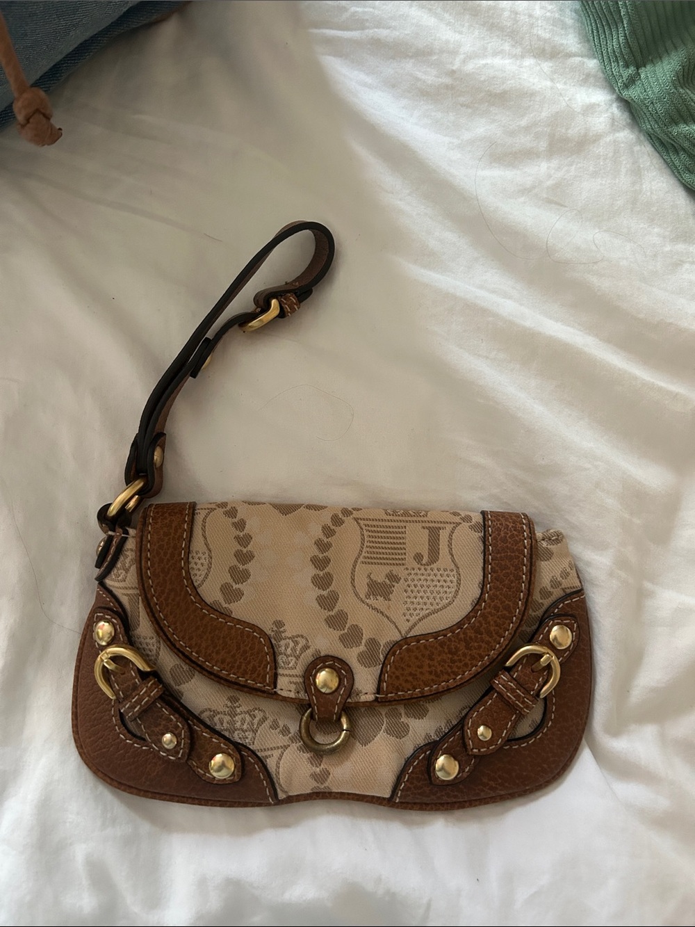 Vintage Juicy Couture Beige and Brown Monogram Wristlet Clutch